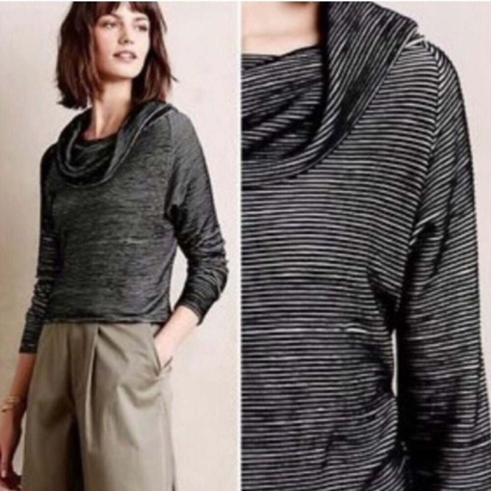 Dolan Left Coast Textured Cowl Neck Long Sleeve Top Black White Stripe‎ Large